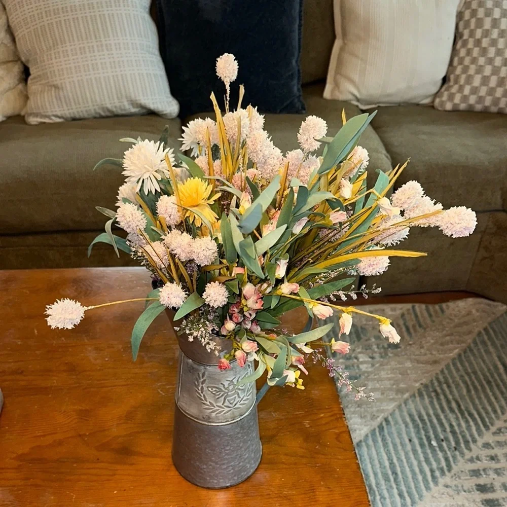 Rustic Metal Vase with beautiful artificial flowers